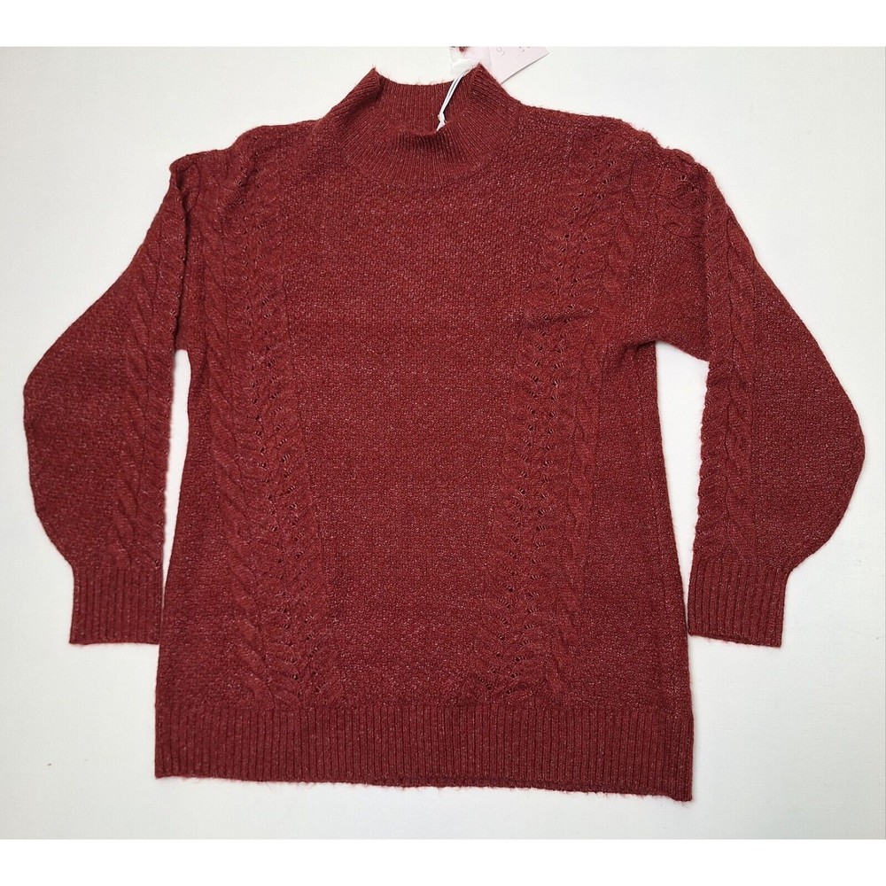 Lauren Conrad Mock Neck Cable Knit Tunic Very Soft Sweater Cinnamon Rust Red XS